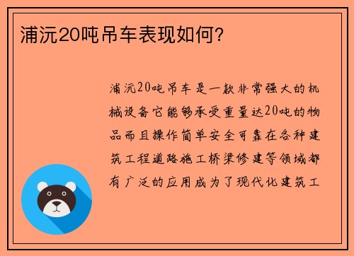 浦沅20吨吊车表现如何？